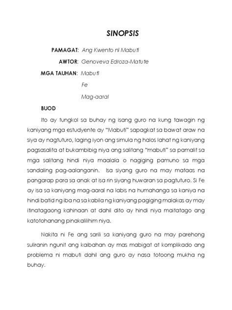 synopsis halimbawa